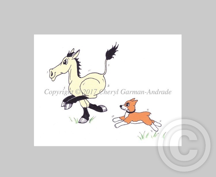 Giddy Up Mule and Dog Whimsical Illustration 