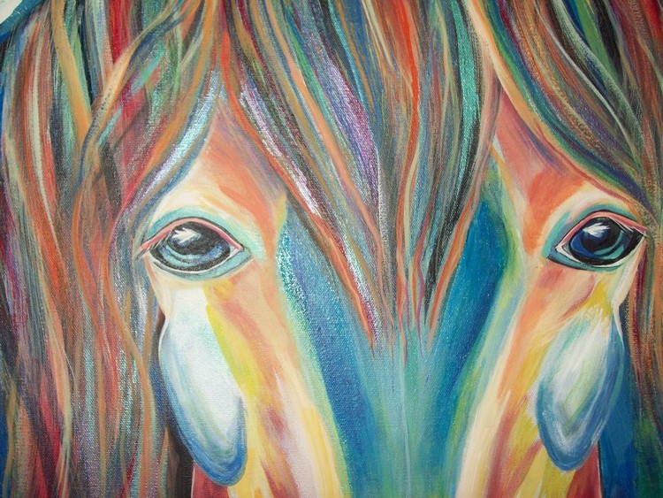 My Painting - Titled Magical Rainbow Horse  Close up half painting 14x 16 Acrylic                   
