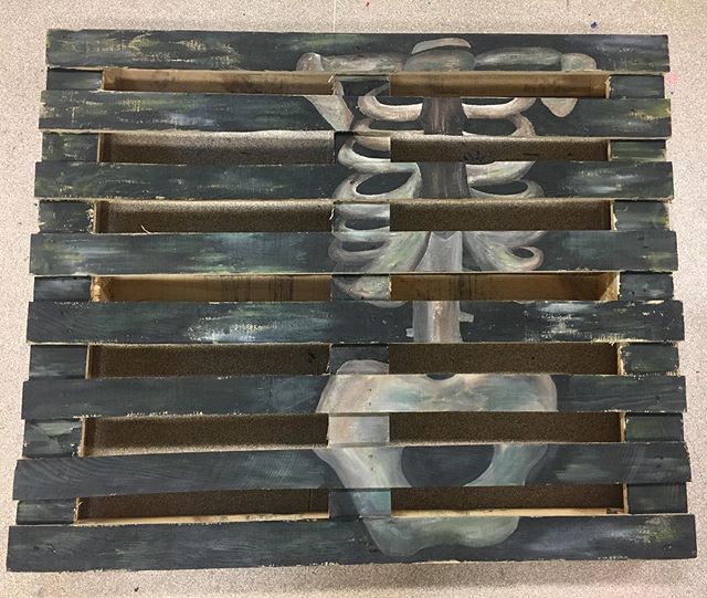 alevel artdesign exam final piece part 3the decaying of the body- acrylic paint on wooden pallet