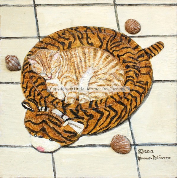 Tiger Cat Sleeping in HerTiger Bed Painting