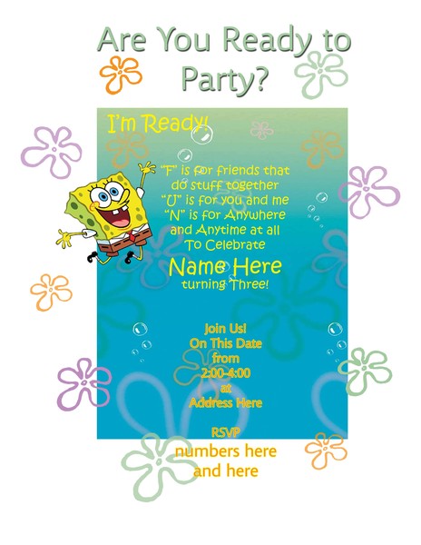 SpongeBob Third Birthday Invitation
