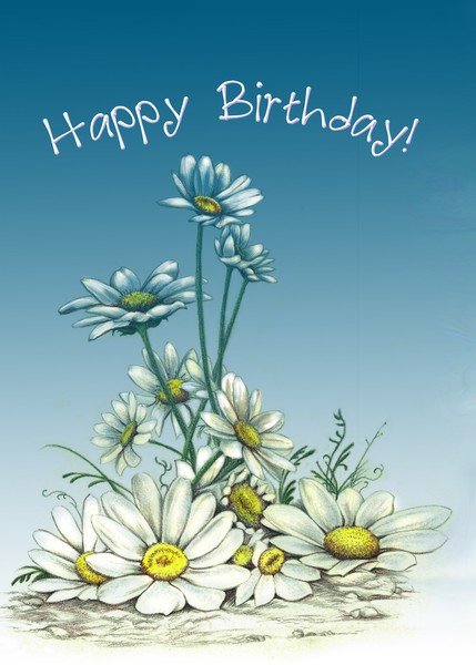 Happy Birthday Daisies with Blue Sky