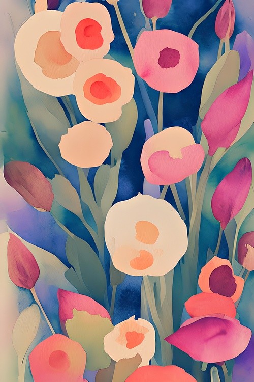 Bright pink and orange watercolor flowers