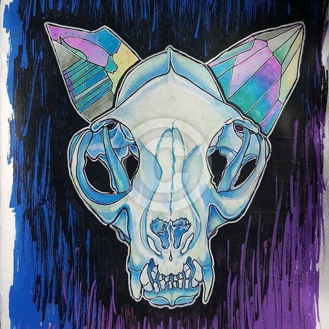 Cat skull and crystal