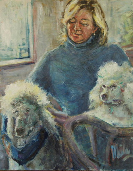 woman with two dogs