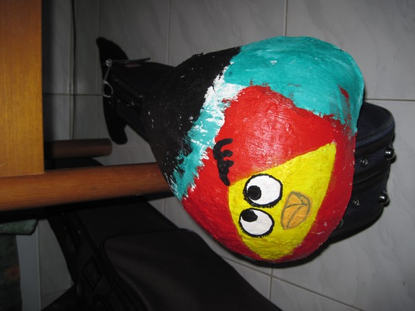 angry bird painted on paper mache