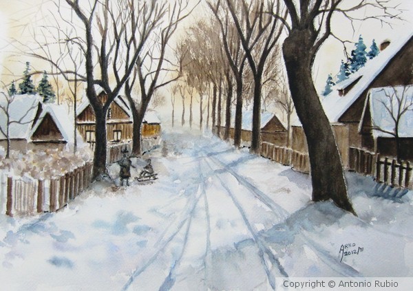 winter landscape for greetings card