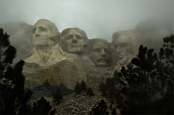 Mount Rushmore in the fog