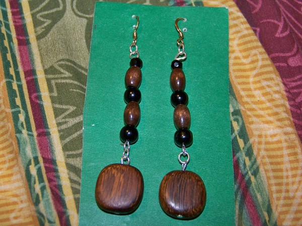 Wood and Black Sandstone Dangles/Earrings