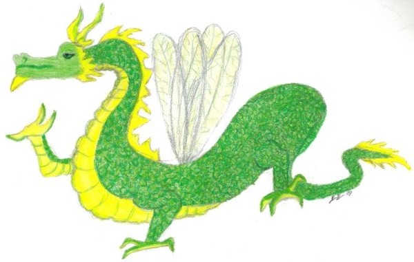 dragon with dragonfly wings colored pencil 9X12