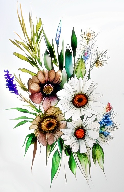 Watercolor botanical daisy bunch