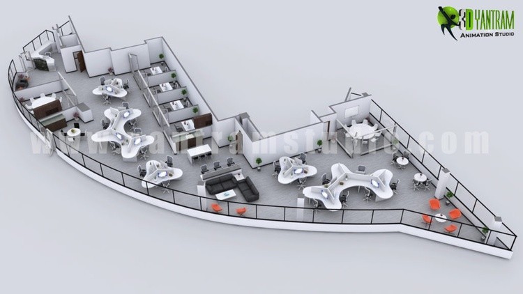 Modern 3D Office Floor Plan Concept  - Houston , Texas