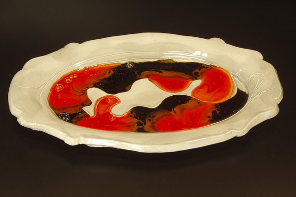 Red/Black swirl glass tray