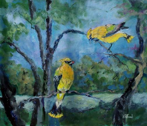 two yellow birds