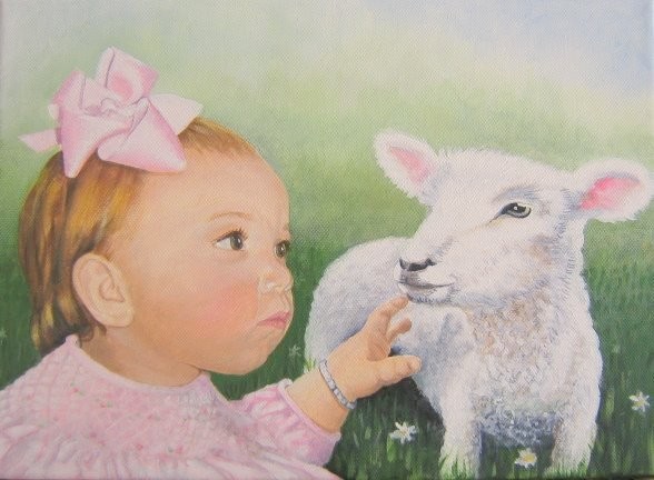Mary and Lamb original portrait painting
