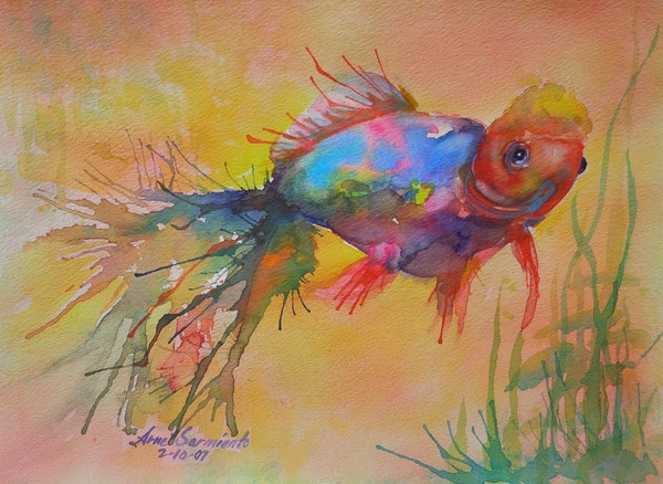 ORIGINAL WATERCOLOR GOLD FISH 9