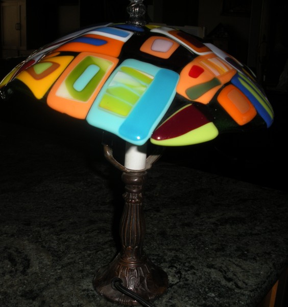 Mod fused glass Lamp shade with base by artbysyber