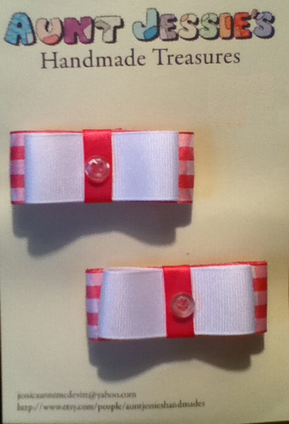 Pink and White Checked Barrettes With Button