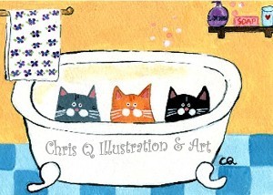 Three Cats in Tub