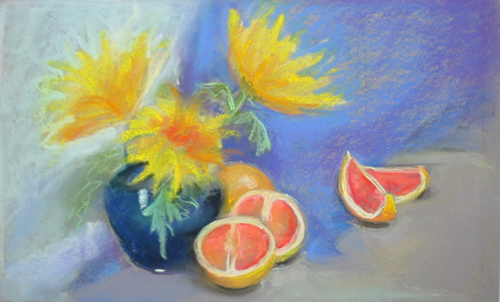 Chrysanthemums and Grapefruit Still Life Two