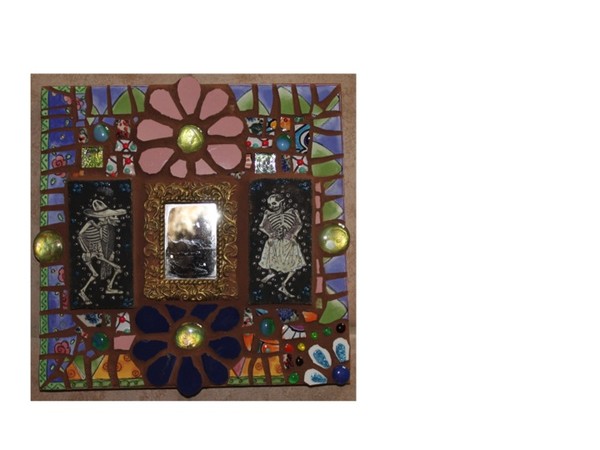 Dancing Day of the dead Skeleton Mosaic Mirror