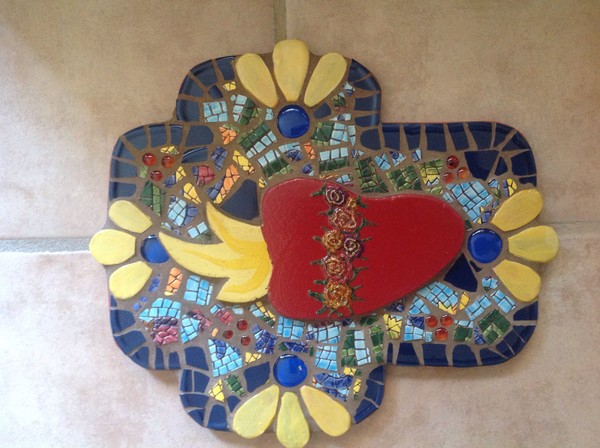 Large mosaic sacred heart cross