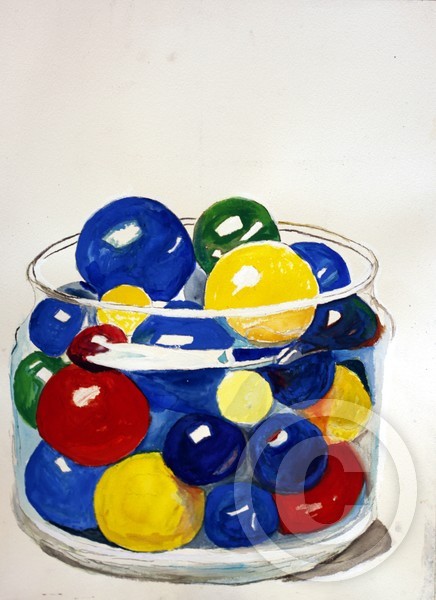 Behts Marbles in Jar Watercolor 12 x 16