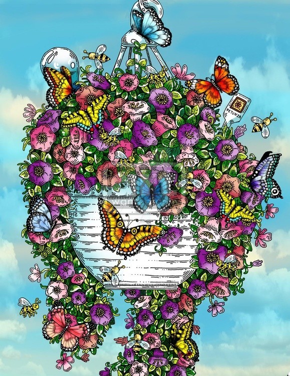 Hanging Petunia Basket with Butterflies