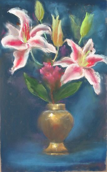 Asiatic Lillies, Brass Vase