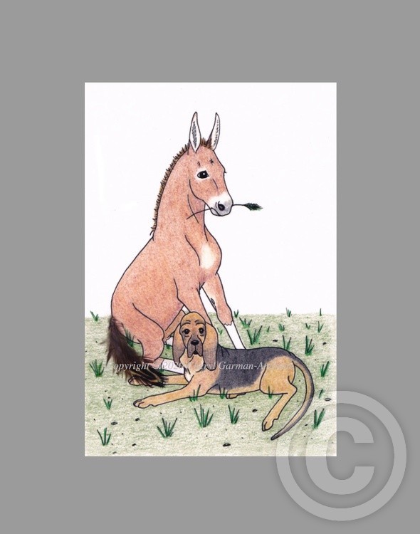 Bloodhound & Mule Whimsical Illustration