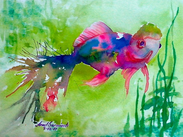 ORIGINAL WATERCOLOR GOLD FISH 10