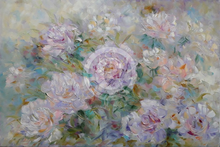 *Charm of pink peonies*oil on canvas 90x60 cm