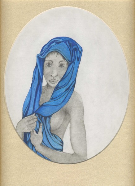 black woman in a blue veil