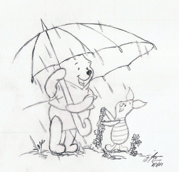 Pooh and Piglet in the rain