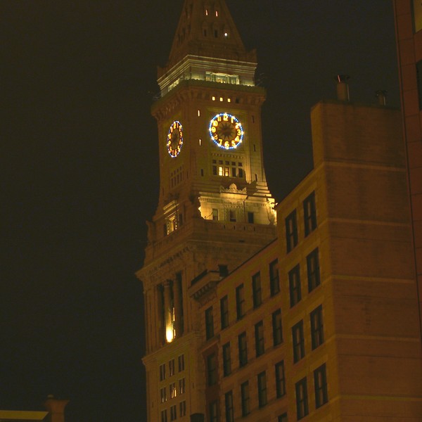 Night Shot of Clock Tower in Boston