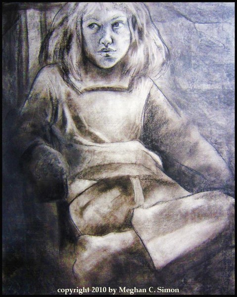 Original Charcoal Drawing - Child Sitting