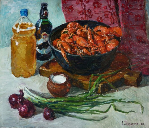 still life with crayfish and onion