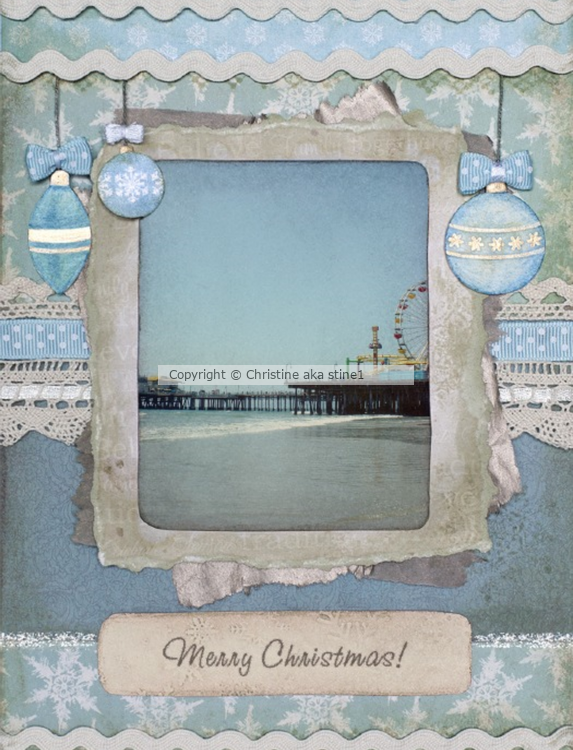Blue Merry Christmas Santa Monica Pier Scrapbook Page
