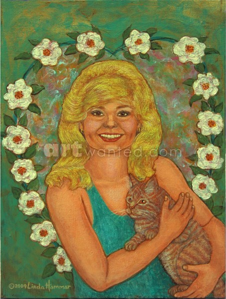 Lady Holding Cat Painting