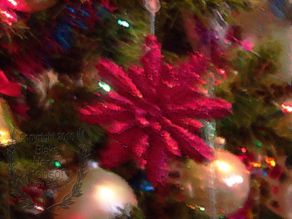 Christmas tree, ornaments, tinsel & colorful light