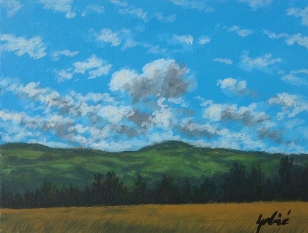 Clouds, original painting oil on hard cardboard
