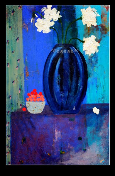 Cherries and Blue Vase