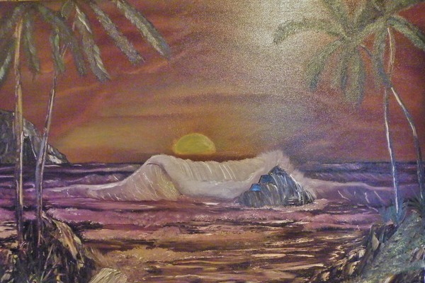 Tropical Sunset on Rocky Beach
