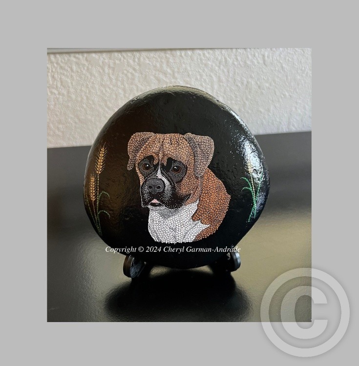 Diesel Boxer Dog Dot Art River Stone 