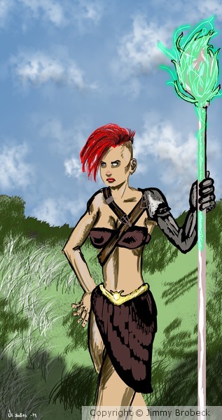 cyberpunk girl with a staff