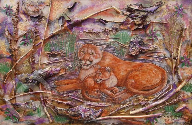 Mountain Lion and Her Cub Painting