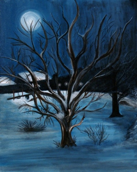 Full Moon, Snowy Tree