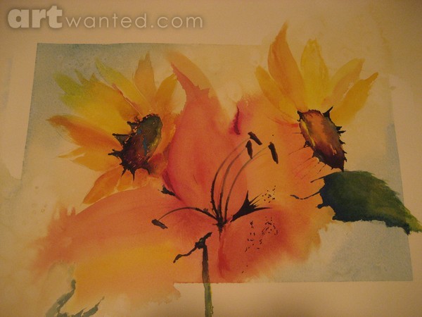 Two Sunflowers and a Lily - SOLD