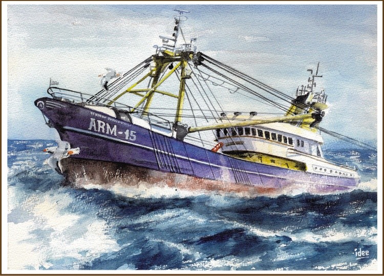 Fishing boat in stormy weather