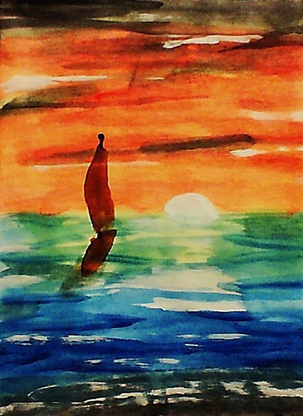 Magnifent sunset with sailboat